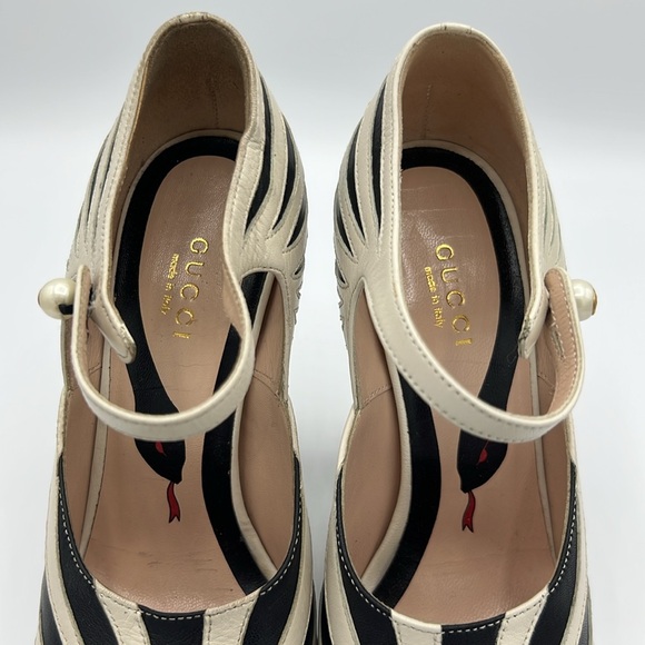 GUCCI LESLEY ZEBRA-INLAY MARYJANE WITH PEARLS PUMP HEELS SIZE 35 - Picture 2 of 10